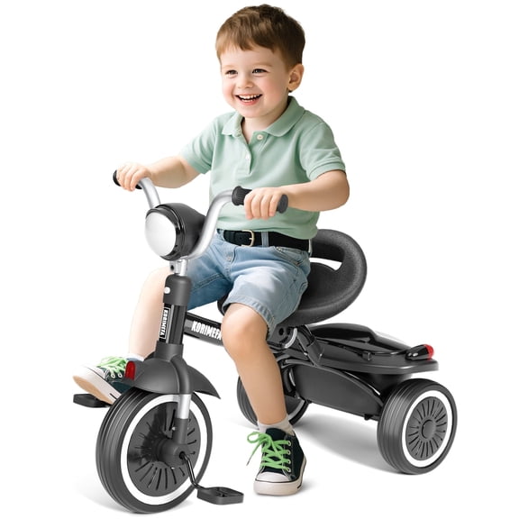KORIMEFA Toddler Tricycle Age 2 3 4 Years Old, Kids Trike with Back Basket and Removable Pedal 3 Wheel Bike Riding Toy Gift for Boys & Girls, Black