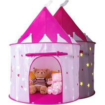 KORIMEFA Princess Castle Play Tent with Glow in The Dark Stars, Foldable Pink Pop up Kids Tent Playhouse Toys, for Indoor Outdoor Toddler Children Girls Gifts Tent Girls Toys,Pink