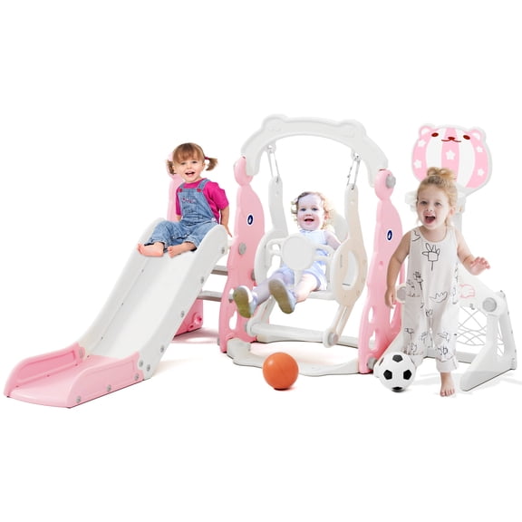 KORIMEFA Toddler Slide, 6 in 1 Toddler Playset - Upgrade with Kids Slide, Swing, Soccer and Ring Toss for Age 1-3, Indoor and Outdoor Playground
