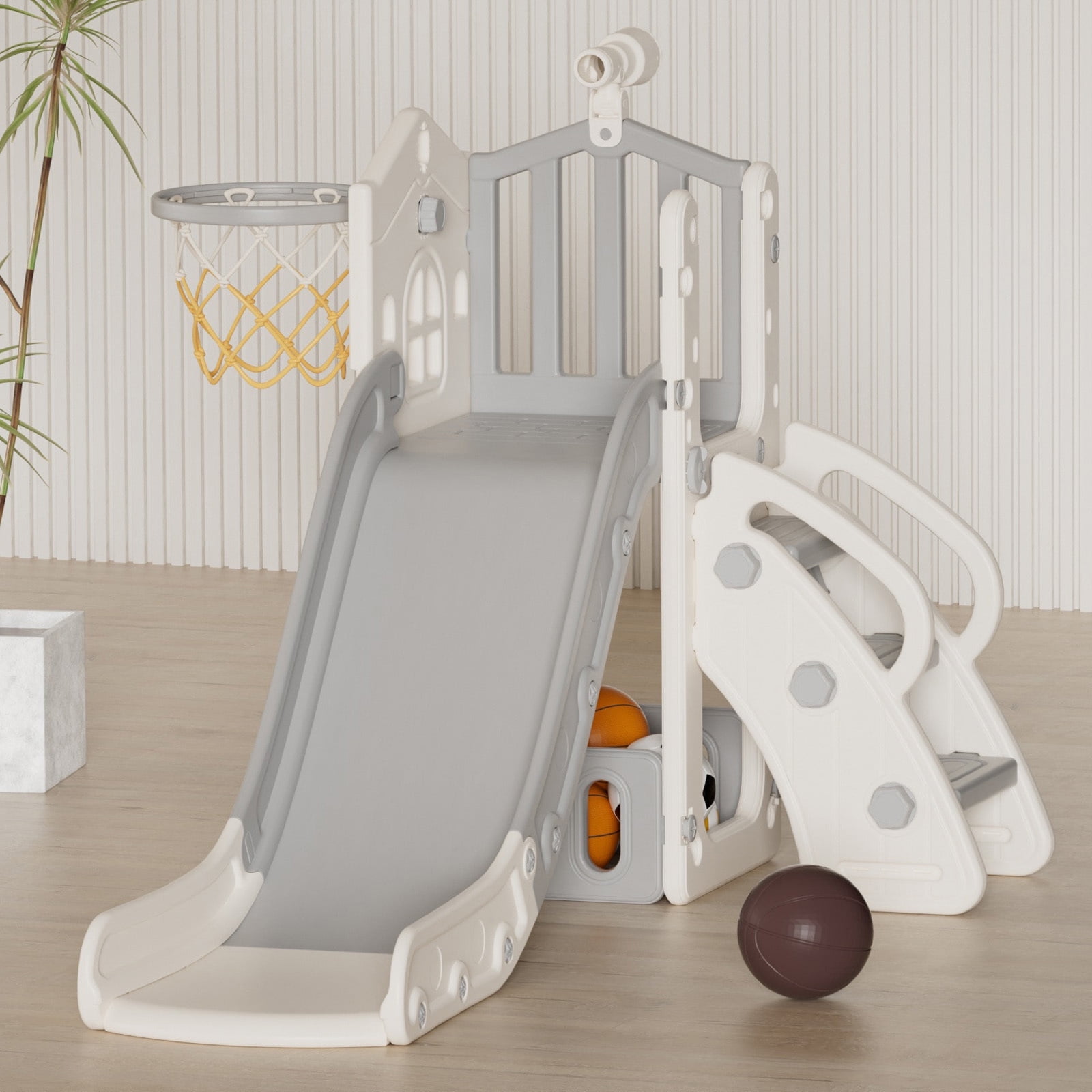 KORIMEFA Preschool Climber Playground Set, Outdoor Indoor Slide for Toddlers Age 1-4 with Basketball Kit