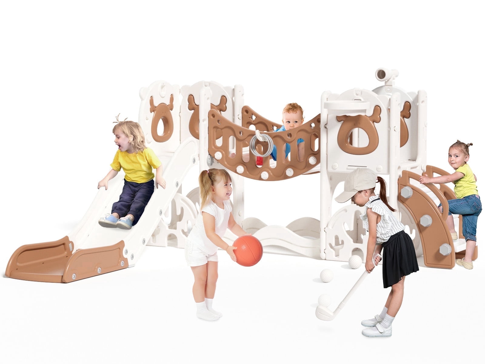 KORIMEFA 8 in 1 Toddler Slide, Kid Slide for Toddlers Age 1-3 with Ring Toss, Basketball Hoop, and Telescope, Indoor Outdoor Slide Toddler Playset Toddler Playground