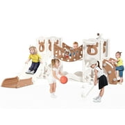 KORIMEFA 8 in 1 Toddler Slide, Kid Slide for Toddlers Age 1-3 with Ring Toss, Basketball Hoop, and Telescope, Indoor Outdoor Slide Toddler Playset Toddler Playground