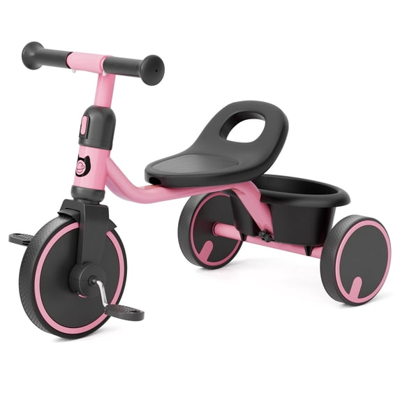 KORIMEFA Toddler Tricycle for 2-5 Year Old, Kids Trike with Storage Basket 3 Wheel Bike Birthday Toys Gift for Girls Boys, Pink