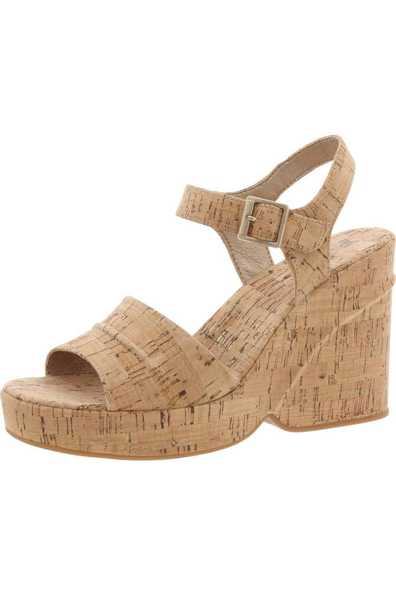 Womens Buckle Cork Wedge Heels