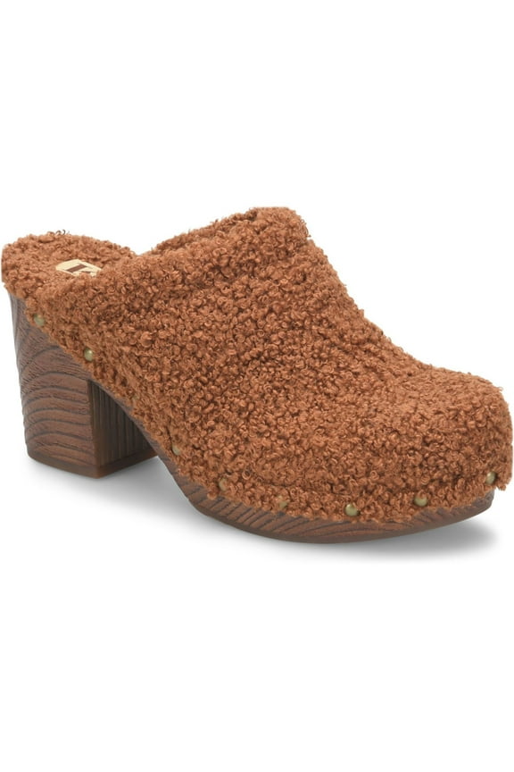 Womens Brown Studded Teddy Round Toe Block Heel Slip On Clogs Shoes 8 M