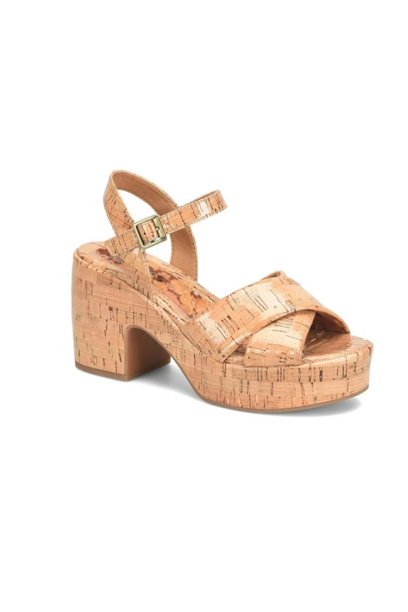 Womens Buckle Cork Platform Heels