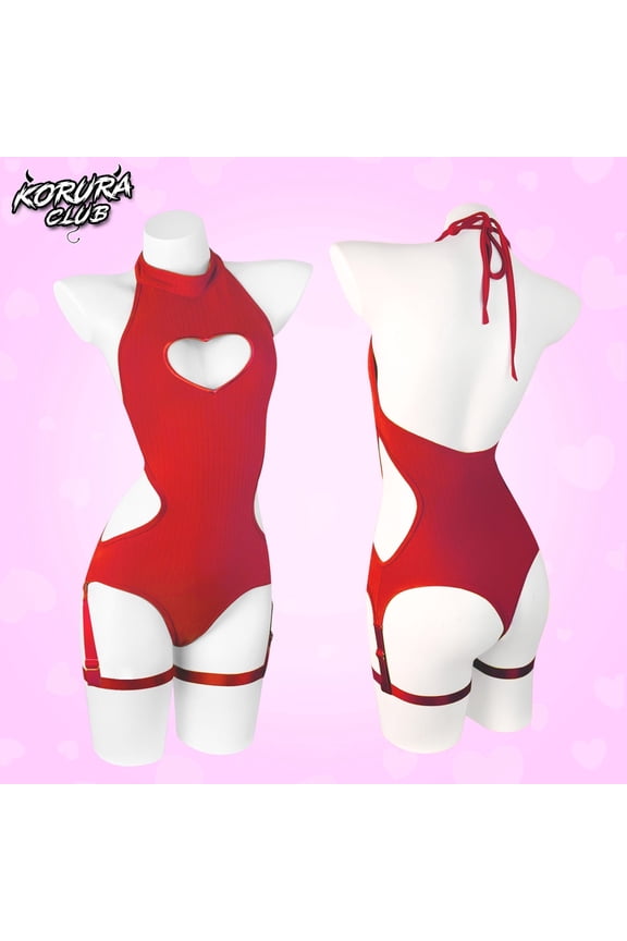Women's Lingerie Knitting Backless Bodysuit Corset Heart Shape Top Sexy Egirl Jumpsuit Role-Playing Bodysuit