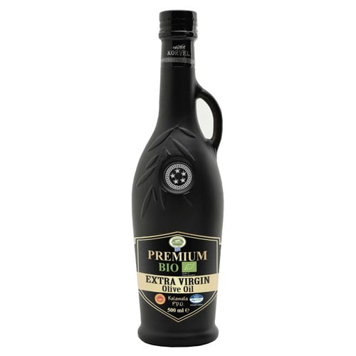 KORVEL Greek Extra Virgin Olive Oil Premium Organic PDO Kalamata 500ml, British Import (Pack of 2)