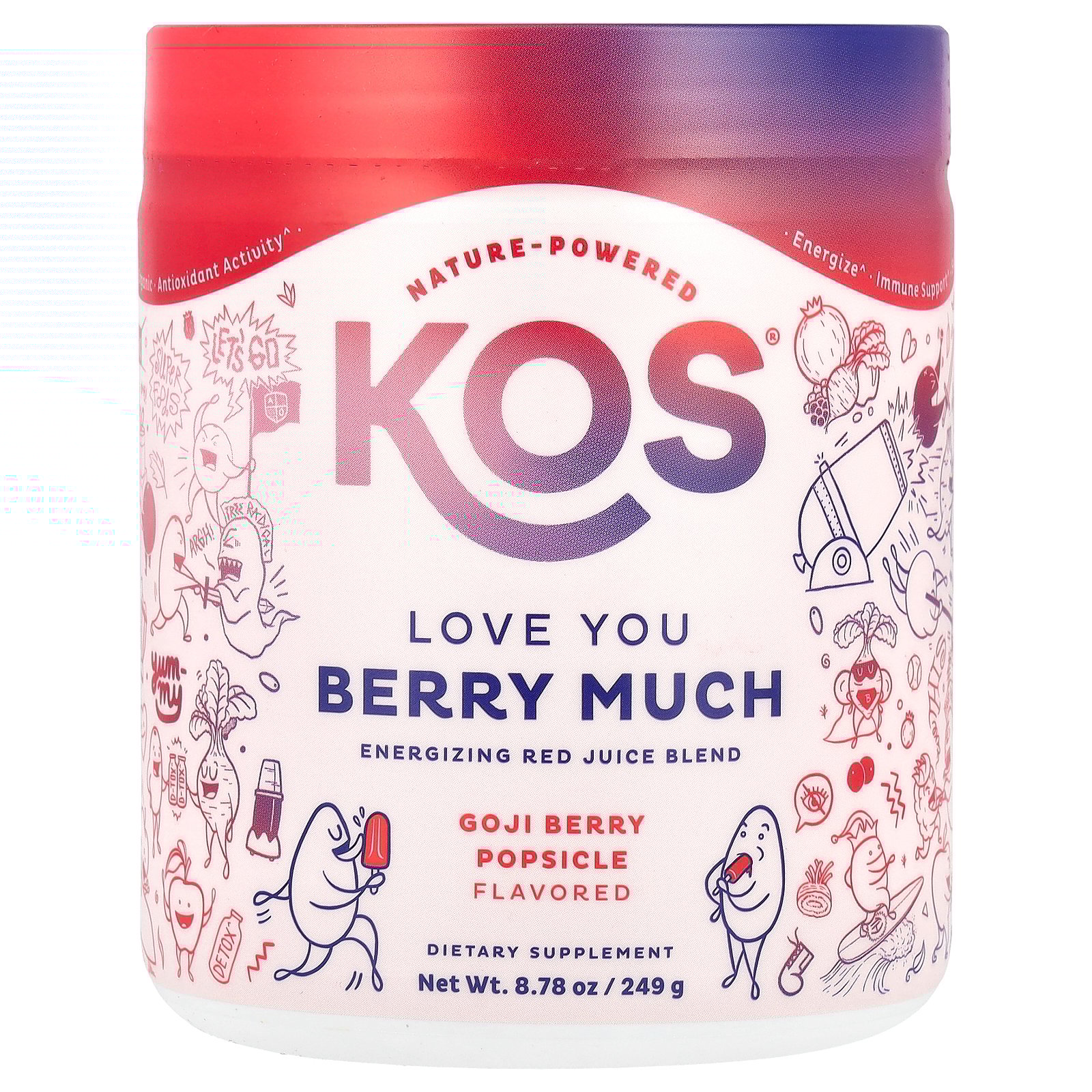KOS Organic Super Reds with Beet Root Powder, Goji Berry Popsicle Flavor, 10oz, 30 Servings