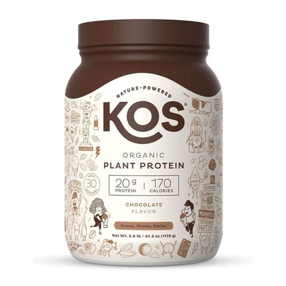 KOS Nature Powered Organic Plant Protein Powder, Chocolate Flavor, 13.