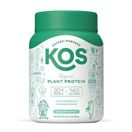 KOS Nature Powered Organic Plant Protein Unflavored and Unsweetened, 24 Oz, 6 Pack