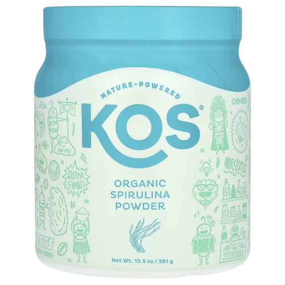 KOS Organic Blue Green Spirulina Powder, Vegan, Non-Irradiated, Non-GMO, 13.5oz, 109 Servings