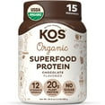 thumbnail image 1 of KOS Plant Based Protein Powder, Chocolate USDA Organic - Low Carb Pea Protein Blend, Vegan Superfood with Vitamins & Minerals - Keto, Soy, Dairy Free - Meal Replacement for Women & Men - 15 Servings, 1 of 9
