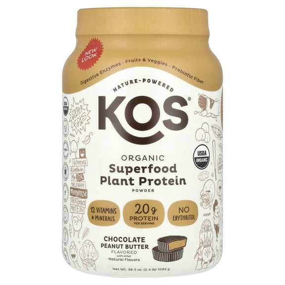 KOS Organic Superfood Plant Protein Powder, Chocolate Peanut Butter, 2.4 lb (1,092 g)