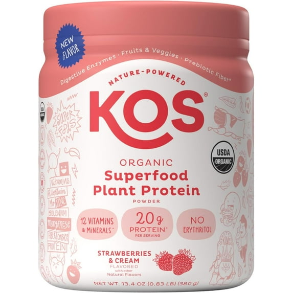 KOS Protein Powder Strawberry Cream, 13.4 Oz..