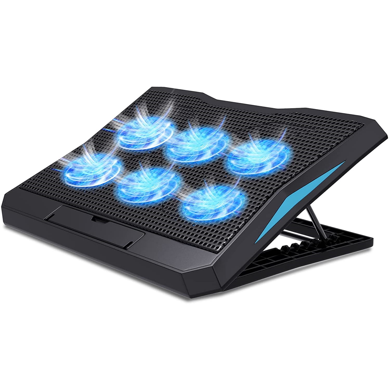Kosiy Laptop Cooling Pad, Laptop Cooler with 6 Quiet Fans 2 USB Ports Adjustable Heights and Speeds
