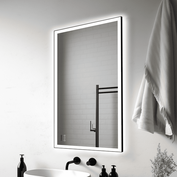 KOSMONIA 36x28" Bathroom Vanity Mirror,LED Bathroom Mirror with 3 Color Dimmable 336 LED Chips Light,Anti-Fog High Strength Tempered Glass Bathroom Wall Mirror Backlit Front Lit,Rectangle Color Black