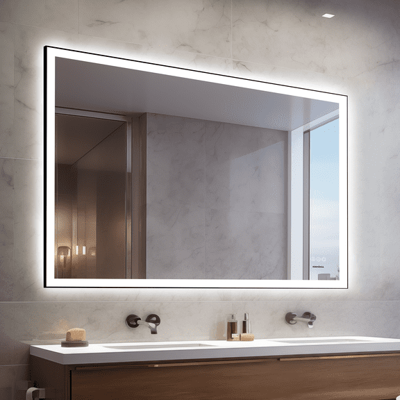 KOSMONIA 48x32" Bathroom Vanity Mirror,LED Bathroom Mirror with 3 Color Dimmable 432 LED Chips Light,Anti-Fog High Strength Tempered Glass Bathroom Wall Mirror Backlit Front Lit,Rectangle Color Black