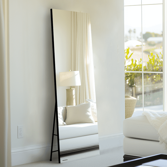KOSMONIA 58x18" Frameless Full Length Mirror,High Strength Tempered Glass Full Body Mirror,Luxury Floor Standing Mirror Wall-Mounted Modern Dressing Mirror for Bedroom,Cloakroom,Rectangle Color Black