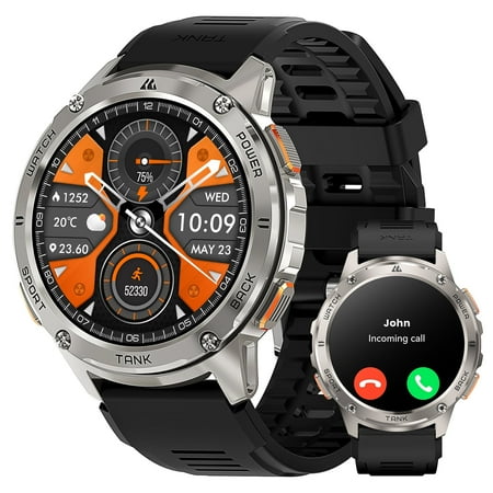 Smart Watch for Men, IP68 Waterproof Smartwatch with Bluetooth(Answer/Make Call), 60 Days Extra-Long Battery, Rugged Military Fitness Tracker Watch for Android iPhone, Silver