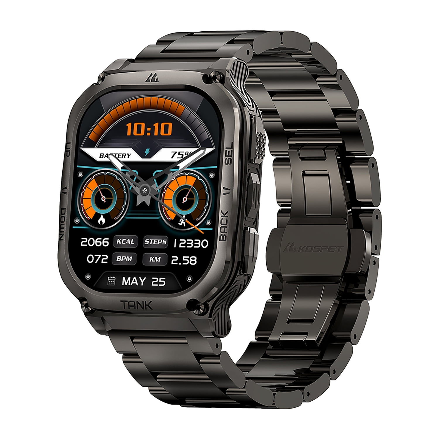KOSPET TANK M3 Special Edition 1.96-In.-AMOLED Smartwatch with Stainless Steel Band (Black), P-MS003-B