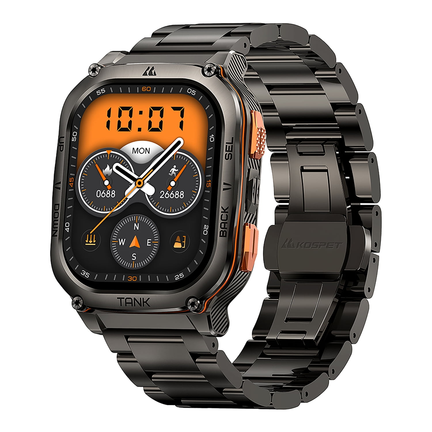 KOSPET TANK M3 Ultra Special Edition 1.96-In.-AMOLED GPS Smartwatch with Stainless Steel Band (Black), P-MUS002-B