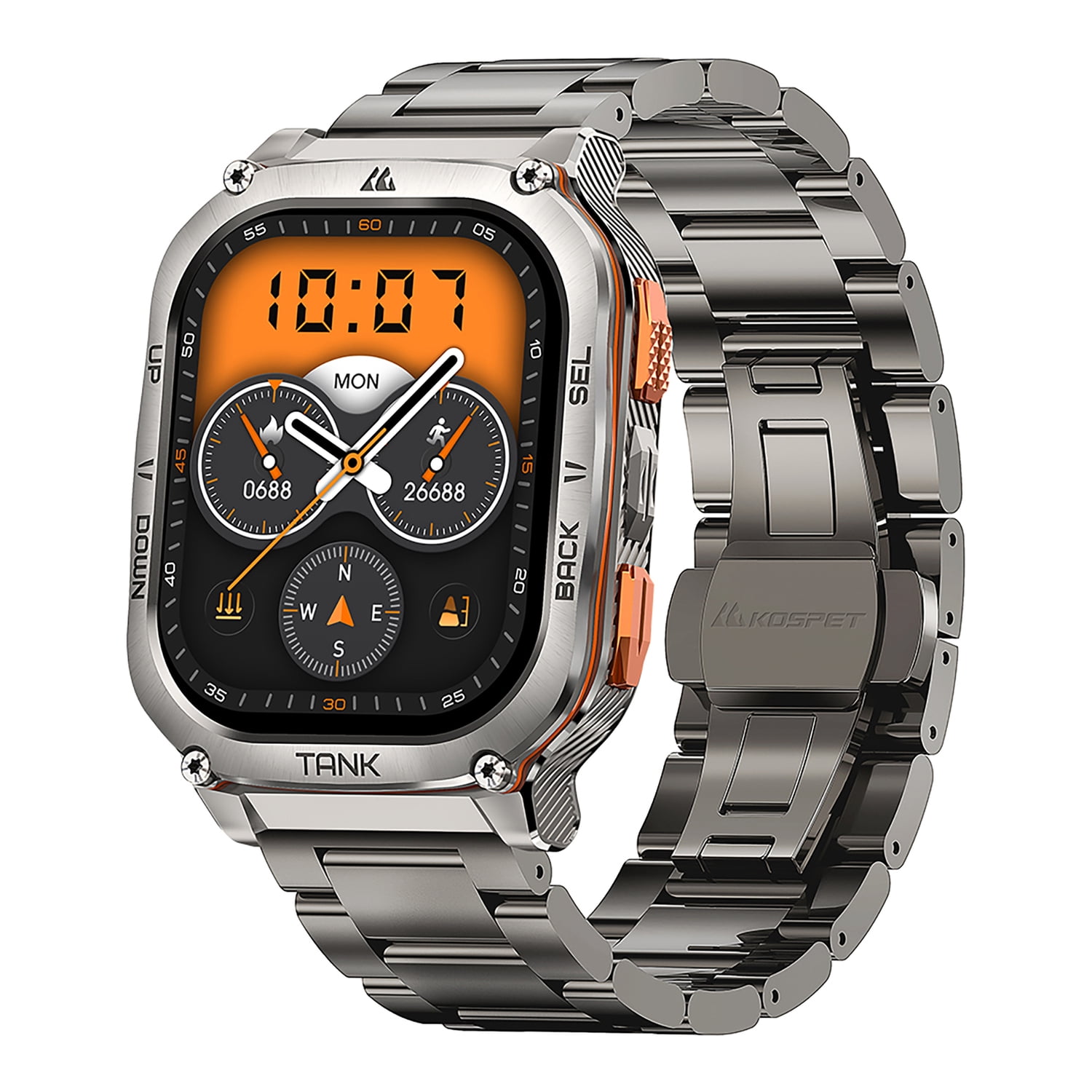 KOSPET TANK M3 Ultra Special Edition 1.96-In.-AMOLED GPS Smartwatch with Stainless Steel Band (Silver), P-MUS002-S