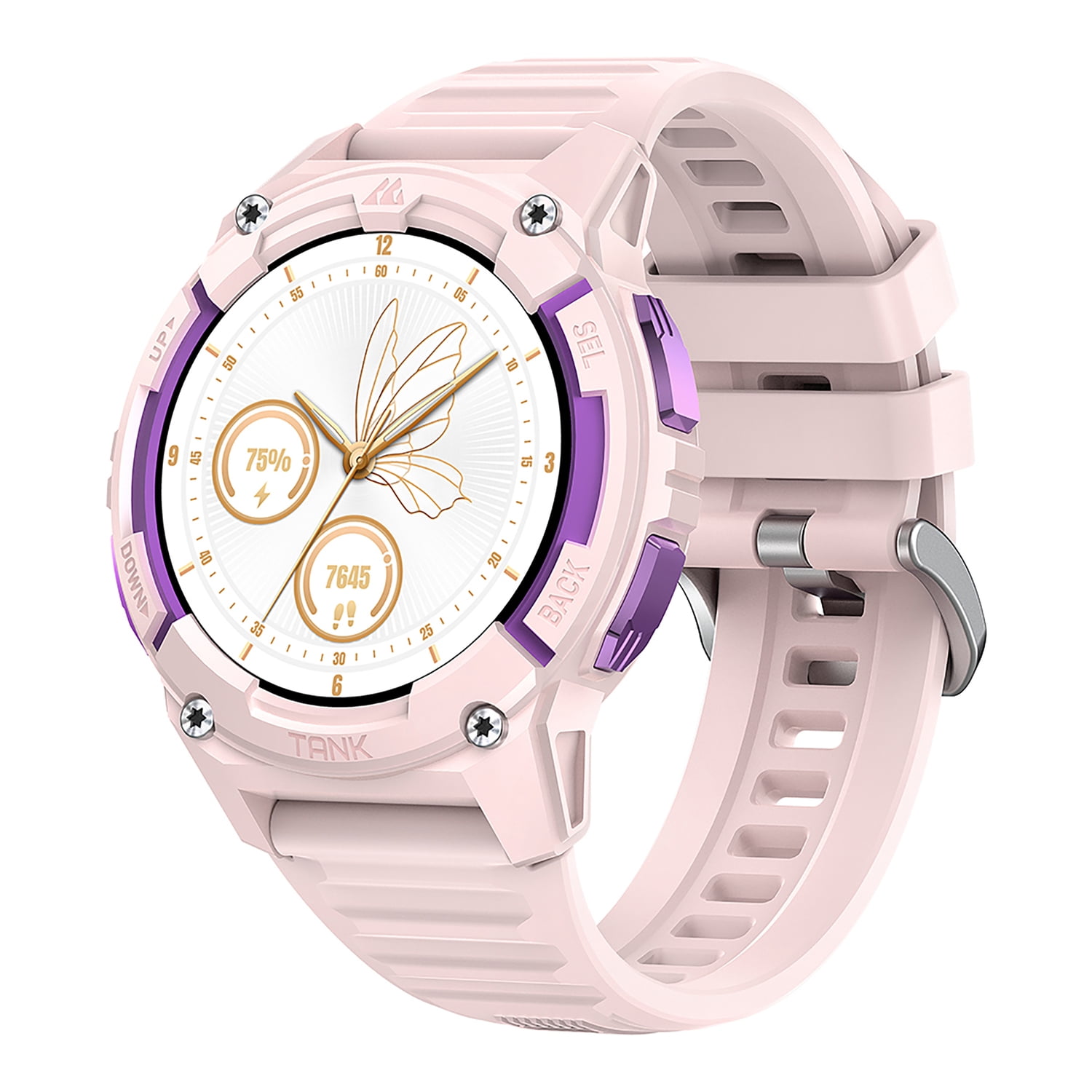 KOSPET TANK S2 1.32-In. AMOLED GPS Smartwatch with Silicone Band (Violet Pink), P-S001-P