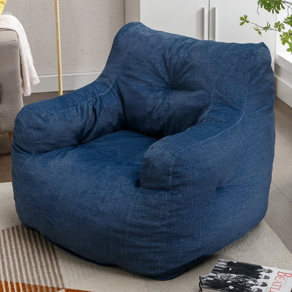 KOSSMAI Bean Bag Upholstered Tufted Linen Chair with Memory Foam for Living Room, Bed Room, Study Room Blue