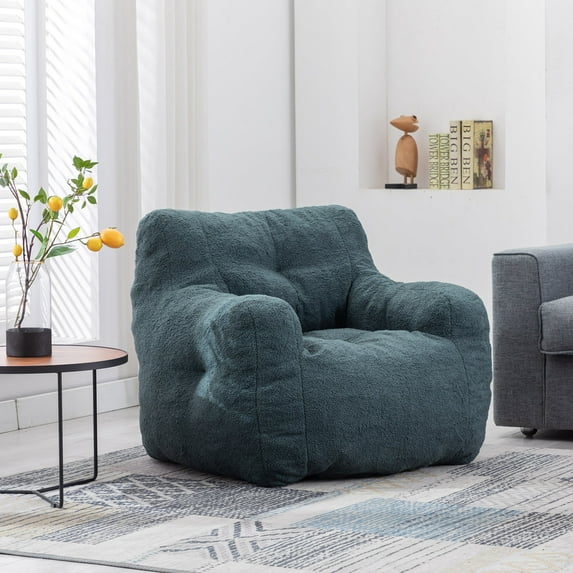 KOSSMAI Bean Bag Upholstered Tufted Teddy Fabric Chair with Memory Foam for Living Room, Bed Room, Study Room Green