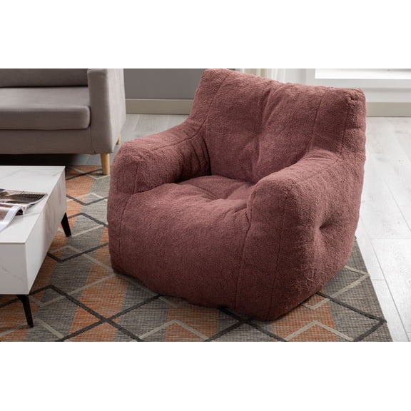 KOSSMAI Bean Bag Upholstered Tufted Teddy Fabric Chair with Memory Foam for Living Room, Bed Room, Study Room Paste Red