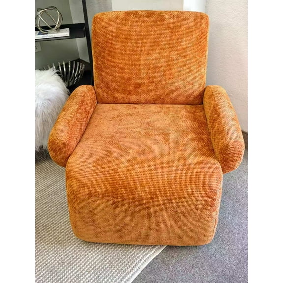 KOSSMAI Modern Accent Chair, Velvet Armchair – Upholstered Lounge Chair with Tool-Free Assembly, Comfy Reading Chair for Living Room, Bedroom or Office, Orange