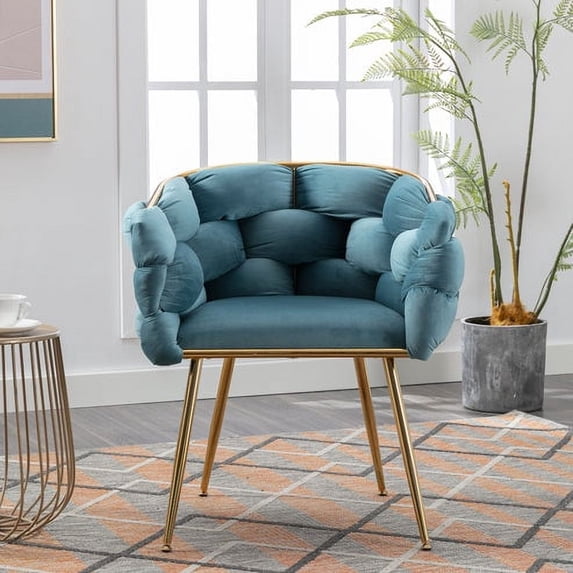 KOSSMAI Upholstered Side Dining Accent Chair Armchair with Gold Metal Leg For Living Room Bed Room Blue
