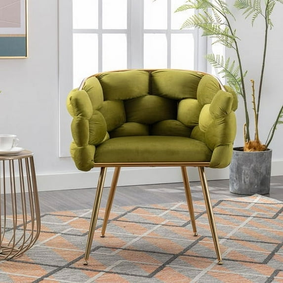 KOSSMAI Upholstered Side Dining Accent Chair Armchair with Gold Metal Leg For Living Room Bed Room Olive Green