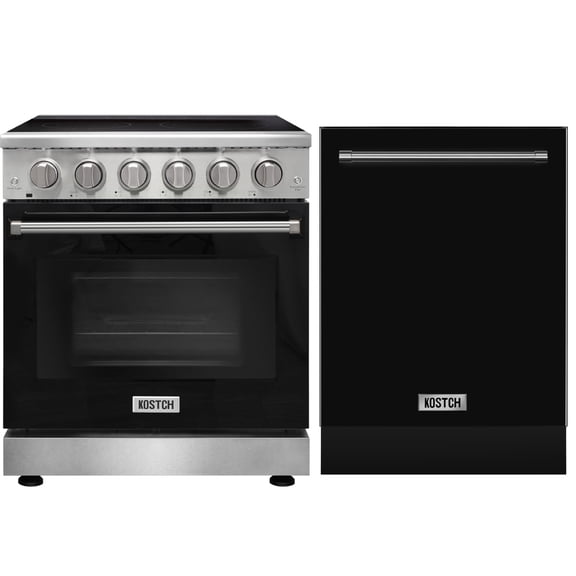 KOSTCH 2 Piece Kitchen Appliance Package 30 Freestanding Electric Range with 6.0 cu. ft. Convention Oven and 24 Built-in Dishwasher, Black