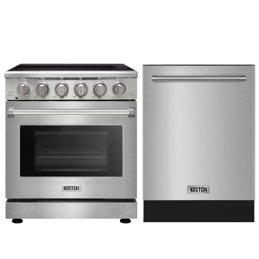 KOSTCH 2 Piece Kitchen Appliance Package 30Freestanding Electric Range with 6.0 cu. ft. Convention Oven and 24 Built-in Dishwasher, Stainless Steel