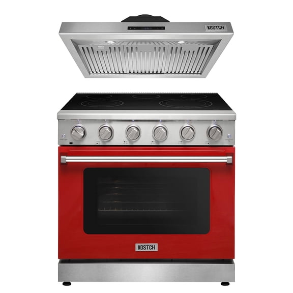 KOSTCH 2 Piece Kitchen Appliance Package with 36 Freestanding Electric Range with 6.0 cu. ft. Convention Oven and 30 1000CFM Range Hood Kitchen Appliance Bundles
