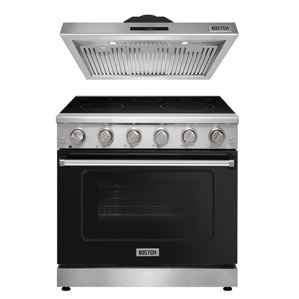 KOSTCH 2 Piece Kitchen Appliance Package with 36” Freestanding Electric Range with 6.0 cu. ft. Convention Oven and 36” 1000CFM Range Hood Kitchen Appliance Bundles