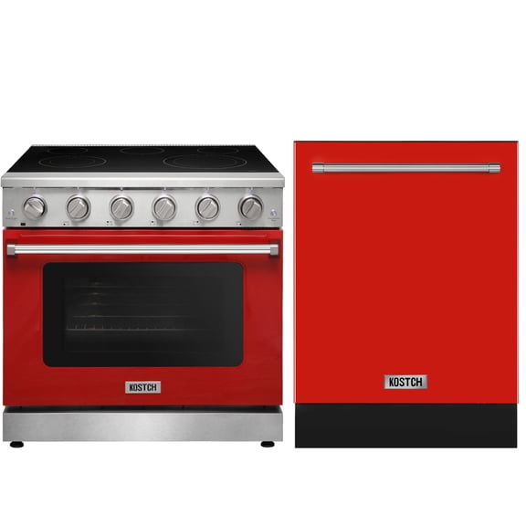 KOSTCH 2 Piece Kitchen Appliance Package 36 Freestanding Electric Range with 6.0 cu. ft. Convention Oven and 24 Built-in Dishwasher, Red