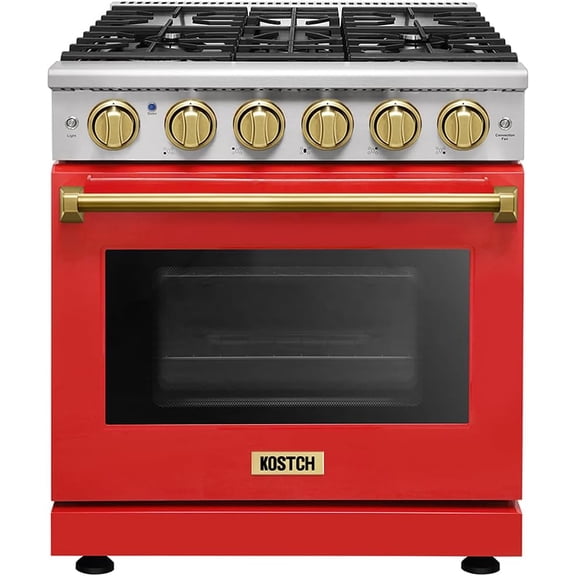 KOSTCH 30-inch Professional Freestanding Pro-Style Natural Gas Range or Liquid Propane Gas Range with 5 Burners, 4.55 cu.ft. Oven Capacity - KOS-30RG03M (Red/Bronze)
