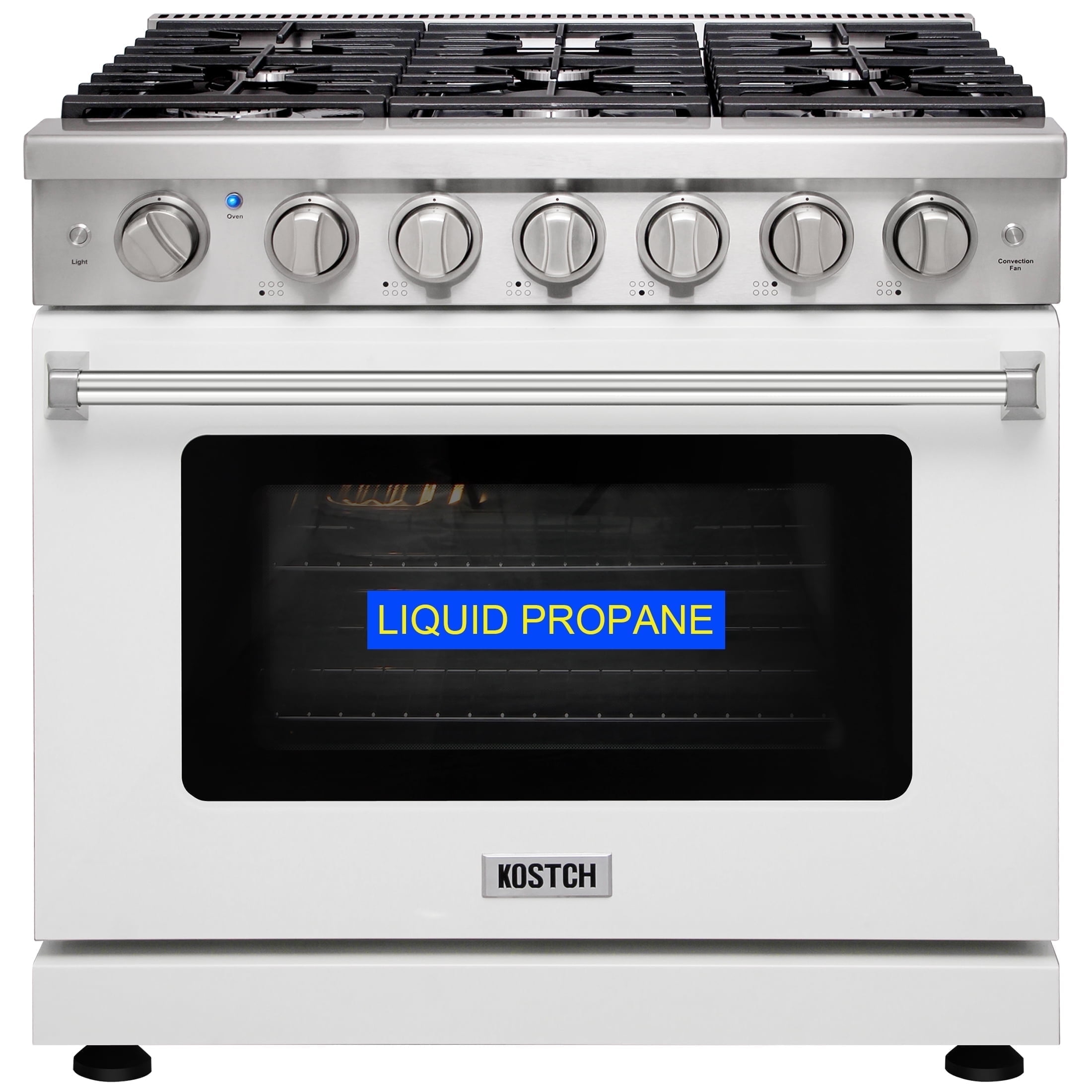 KOSTCH 36-in 6 Burners 6 Cu. Ft Convection Oven 110V Freestanding Liquid Propane Gas Range ( White )