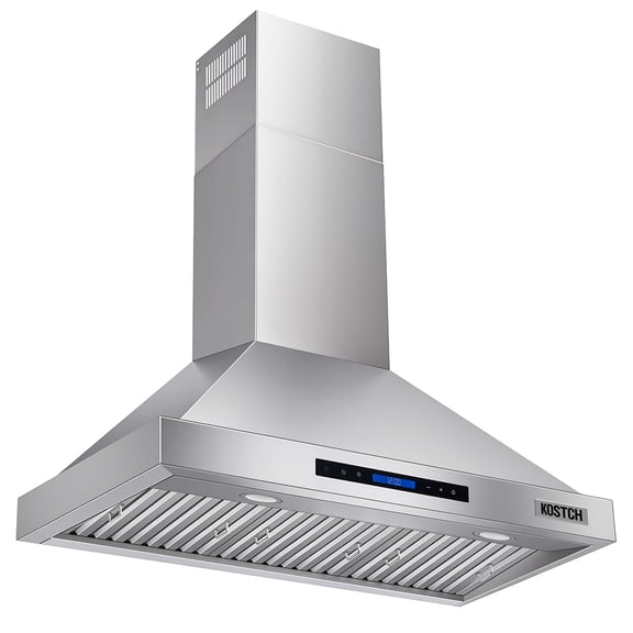 KOSTCH 36 inch Convertible Ducted Wall-Mount Range Hood, 600 CFM Kitchen Vent Hood with 3 Speed Exhaust Fan & LED Light, Kitchen Range Hood with Touchscreen Control Panel & Remote Control