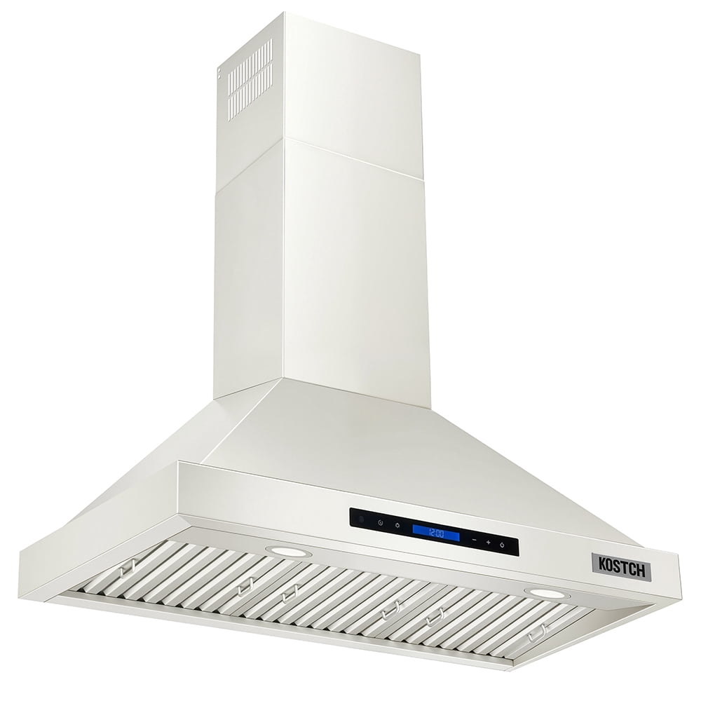 KOSTCH 36 inch Convertible Ducted Wall-Mount Range Hood, 600 CFM Kitchen Vent Hood with 3 Speed Exhaust Fan & LED Light, Kitchen Range Hood with Touchscreen Control Panel and Remote Control