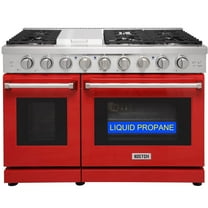 Kostch 48in Propane Gas Range with 6 sealed burners and 1 griddle, Range oven in Stainless Steel, Red