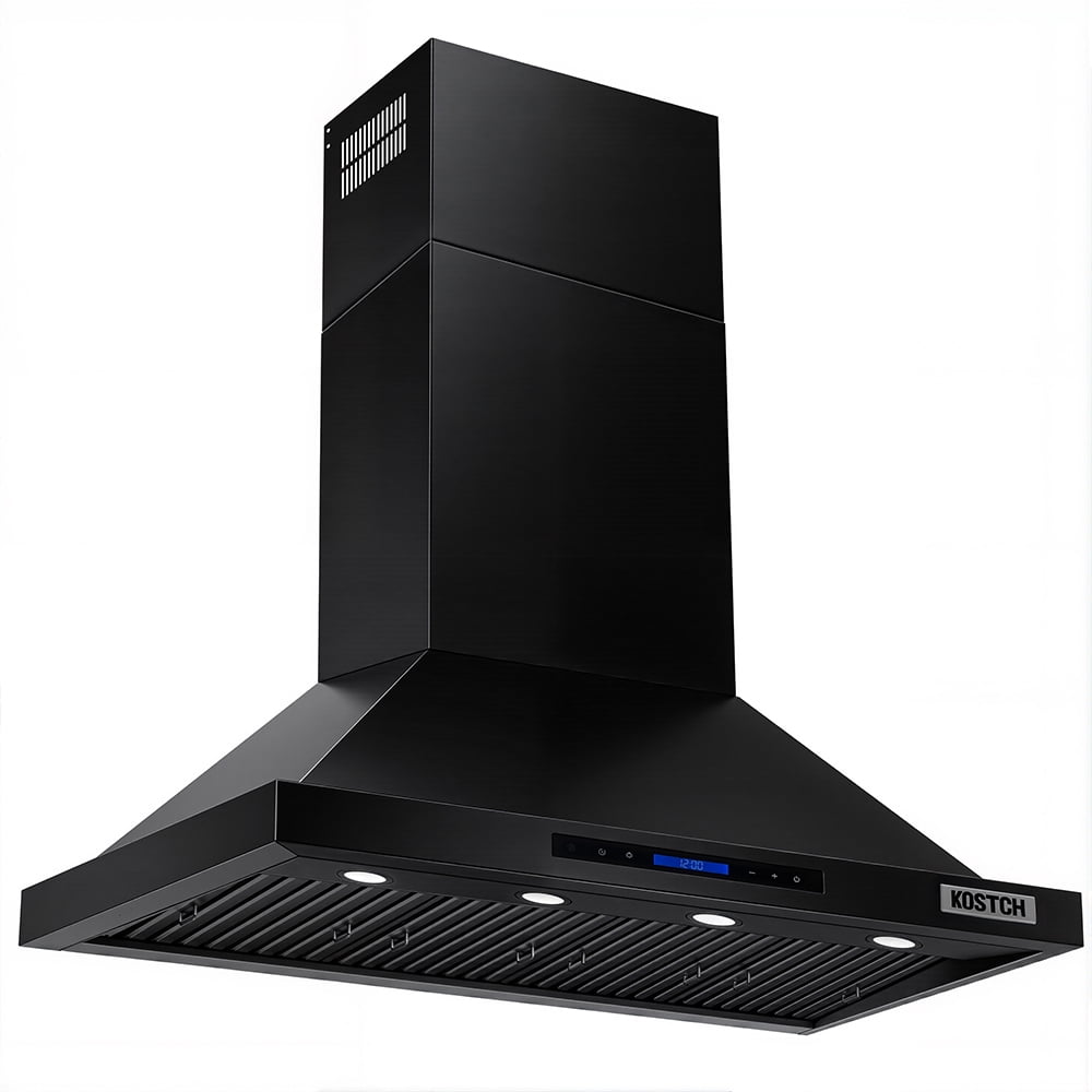 KOSTCH 48 inch Convertible Ducted Wall-Mount Range Hood, 1200 CFM Kitchen Vent Hood with 3 Speed Exhaust Fan & LED Light, Kitchen Range Hood with Touchscreen Control Panel & Remote Control