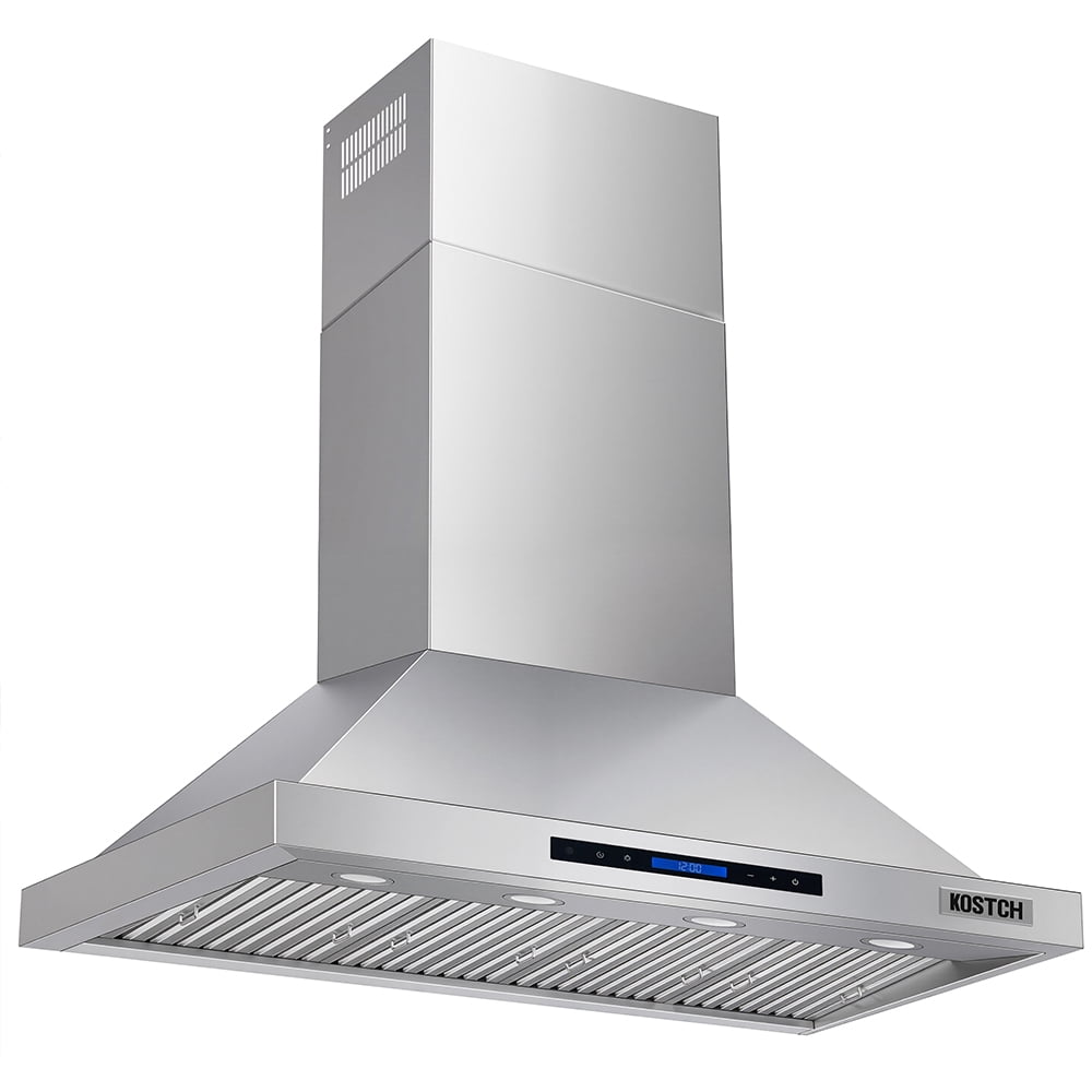 KOSTCH 48 inch Convertible Ducted Wall-Mount Range Hood, 1200 CFM Kitchen Vent Hood with 3 Speed Exhaust Fan & LED Light, Kitchen Range Hood with Touchscreen Control Panel & Remote Control