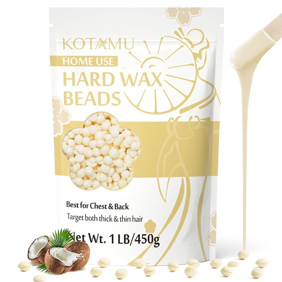 KOTAMU Hard Wax Beads for Hair Removal - 1lb Sensitive Skin Thick Hair Formula for Full Body, Face, Chest, Back, Leg, Bikini Brazilian Waxing - Wax Refill for Women and Men