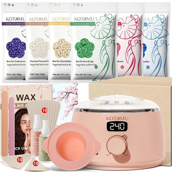 KOTAMU Wax Kit, Waxing Kit for Women Men Hair Removal, Digital Waxing Machine for Face Eyebrow Bikini Brazilian Leg Body &Sensitive Skin, Pink Wax Warmer With 44 Accessories for Home Salon Use