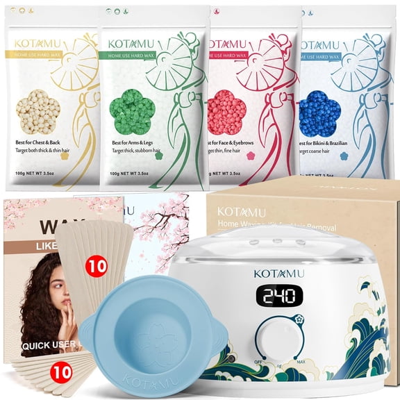 KOTAMU Waxing Kit for Women & Men, Wax Warmer for Hair Removal, Digital Wax Kit with Silicone Pot，Ideal for Face Eyebrow Arm Legs Armpit &Sensitive Skin, Wave Waxing Machine for Home Salon Use