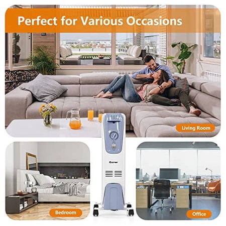 KOTEK 1500W Oil-Filled Radiator Heater, Portable Space Heater with Adjustable Thermostat, 3 Heat Settings, 7 Fins, Overheat and Tip-Over Protection, Electric Heater for Bedroom
